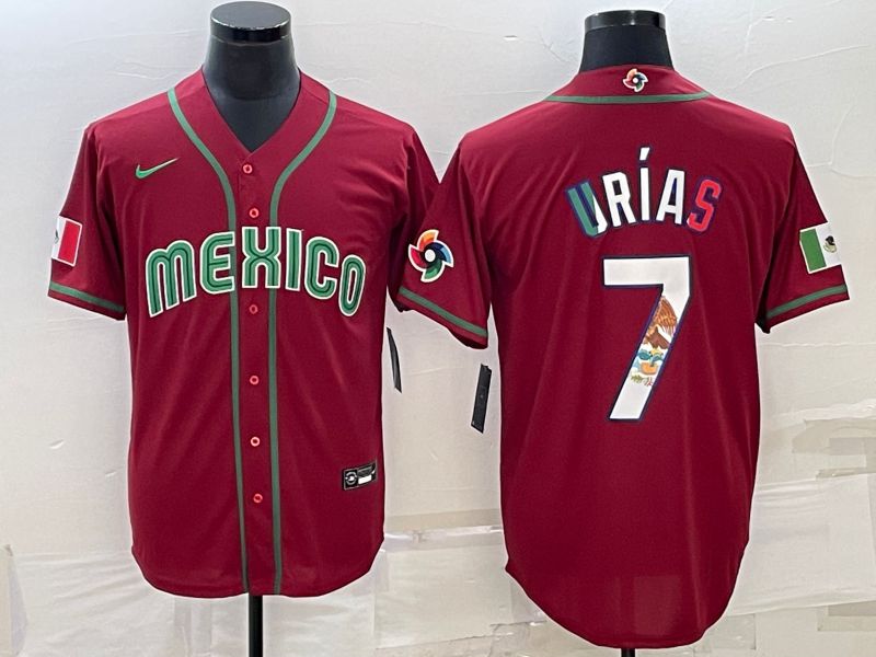 Men 2023 World Cub Mexico #7 Urias Red Nike MLB Jersey14